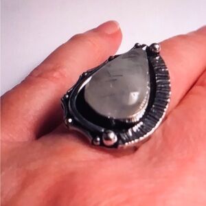 Black Rutile Stamped 925 Sterling Silver Ring